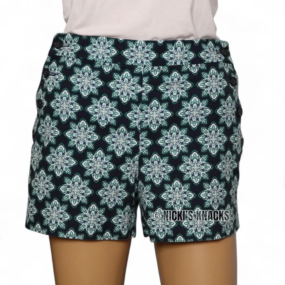Banana Republic Navy Green Floral Geo Print Sailor Shorts 4